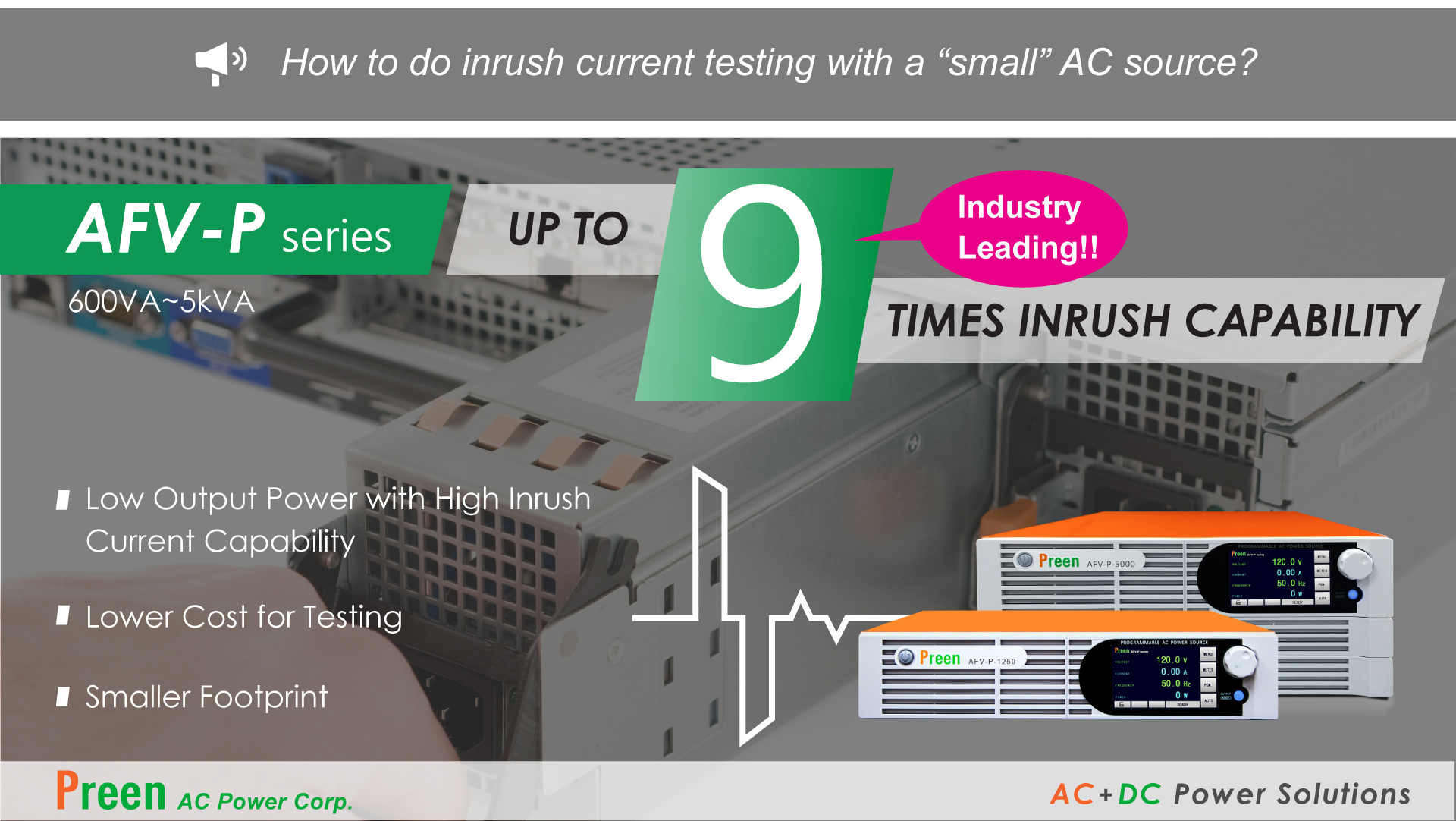 How to do inrush current testing with a small AC source?
